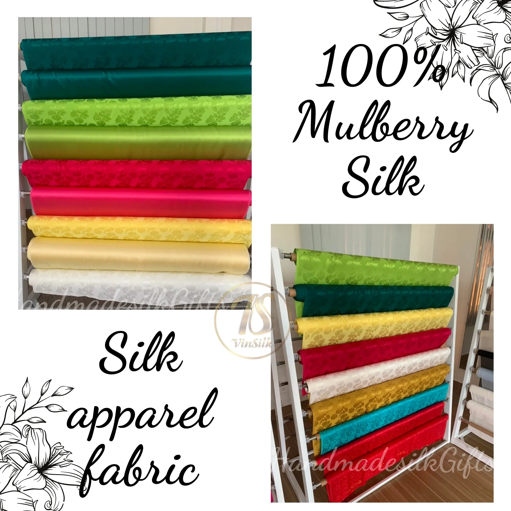 100% PURE MULBERRY SILK fabric by the yard – Floral silk fabric - Handmade fabric – Dress making – Sewing clothes - Gift for women
