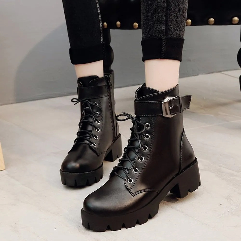 Amozae-Fashion Leather Boots Woman shoes Winter Warm Lace-up Ankle Boots For Woman High Quality Waterproof Platform Boots 2024