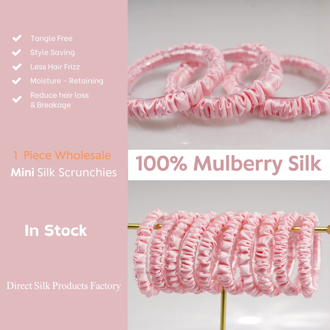 Baby pink silk scrunchies mini