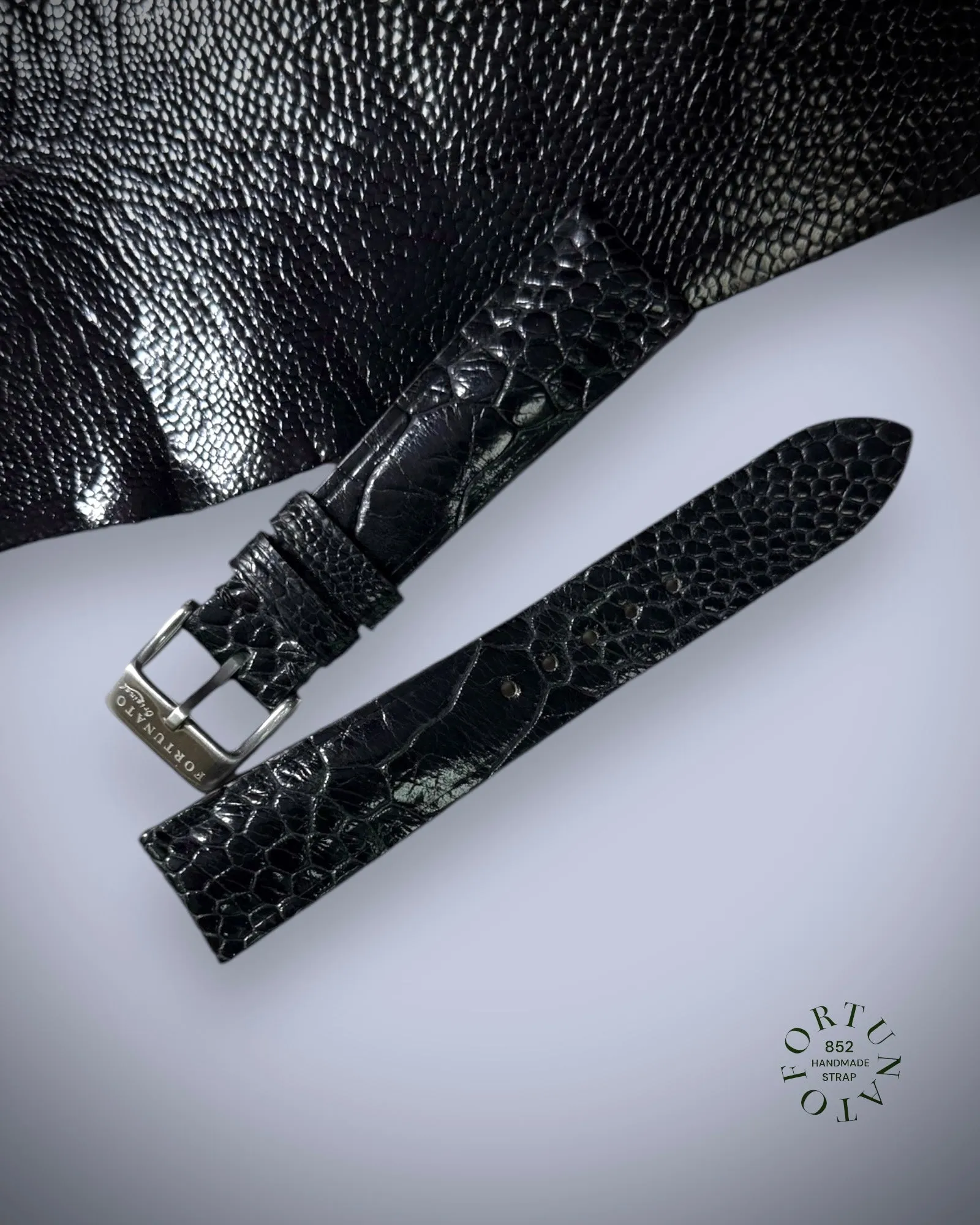Black Genuine Ostrich Leg Leather Strap
