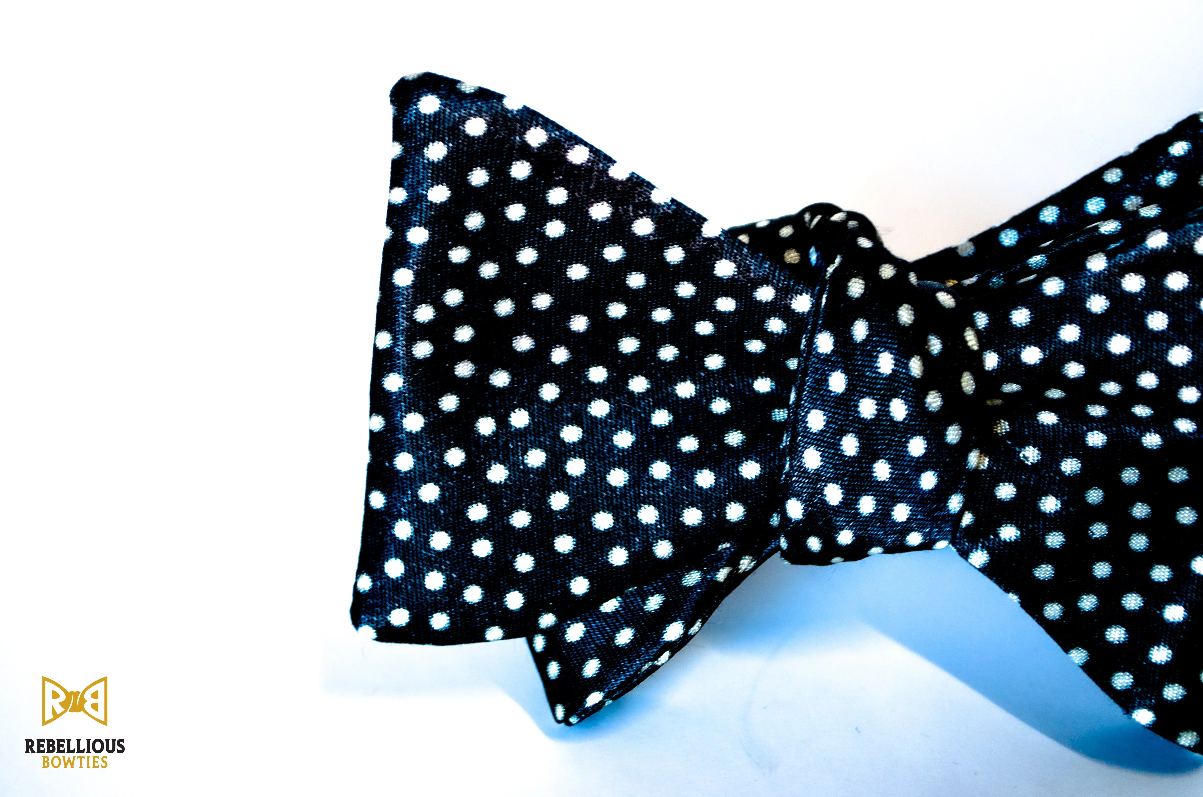 Black Silk and White Polka Dot Bow Tie Butterfly