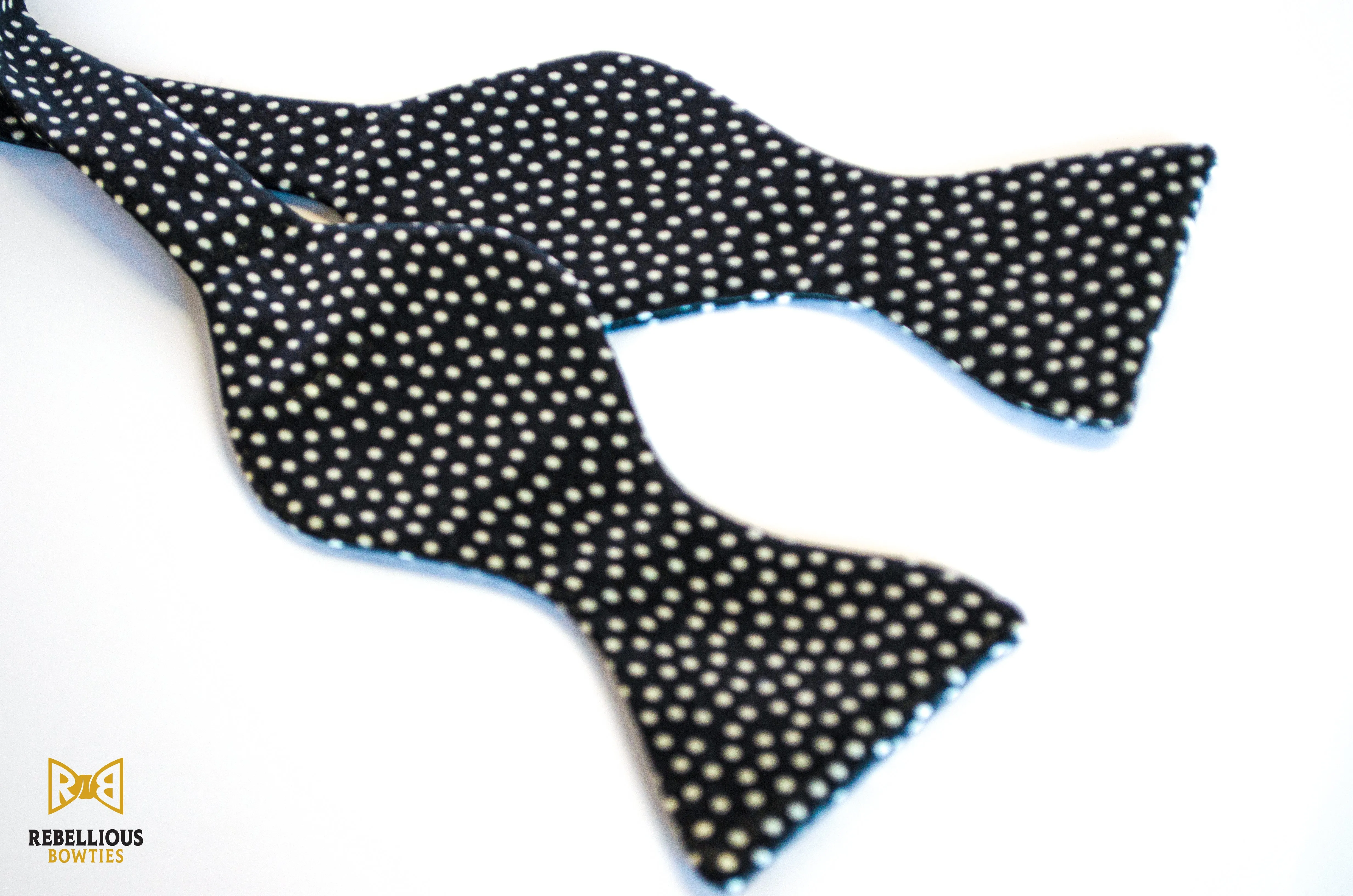 Black Silk and White Polka Dot Bow Tie Butterfly