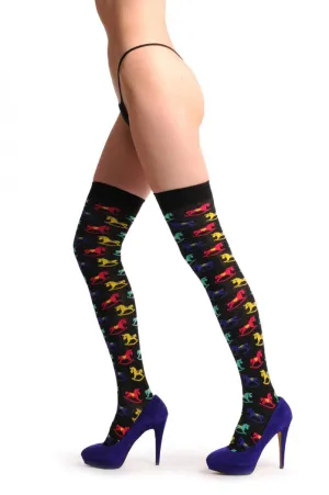 Black With Red Blue Yellow & Green Ponies
