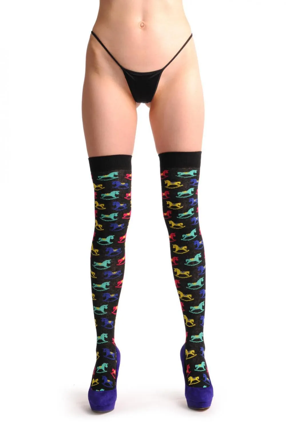 Black With Red Blue Yellow & Green Ponies