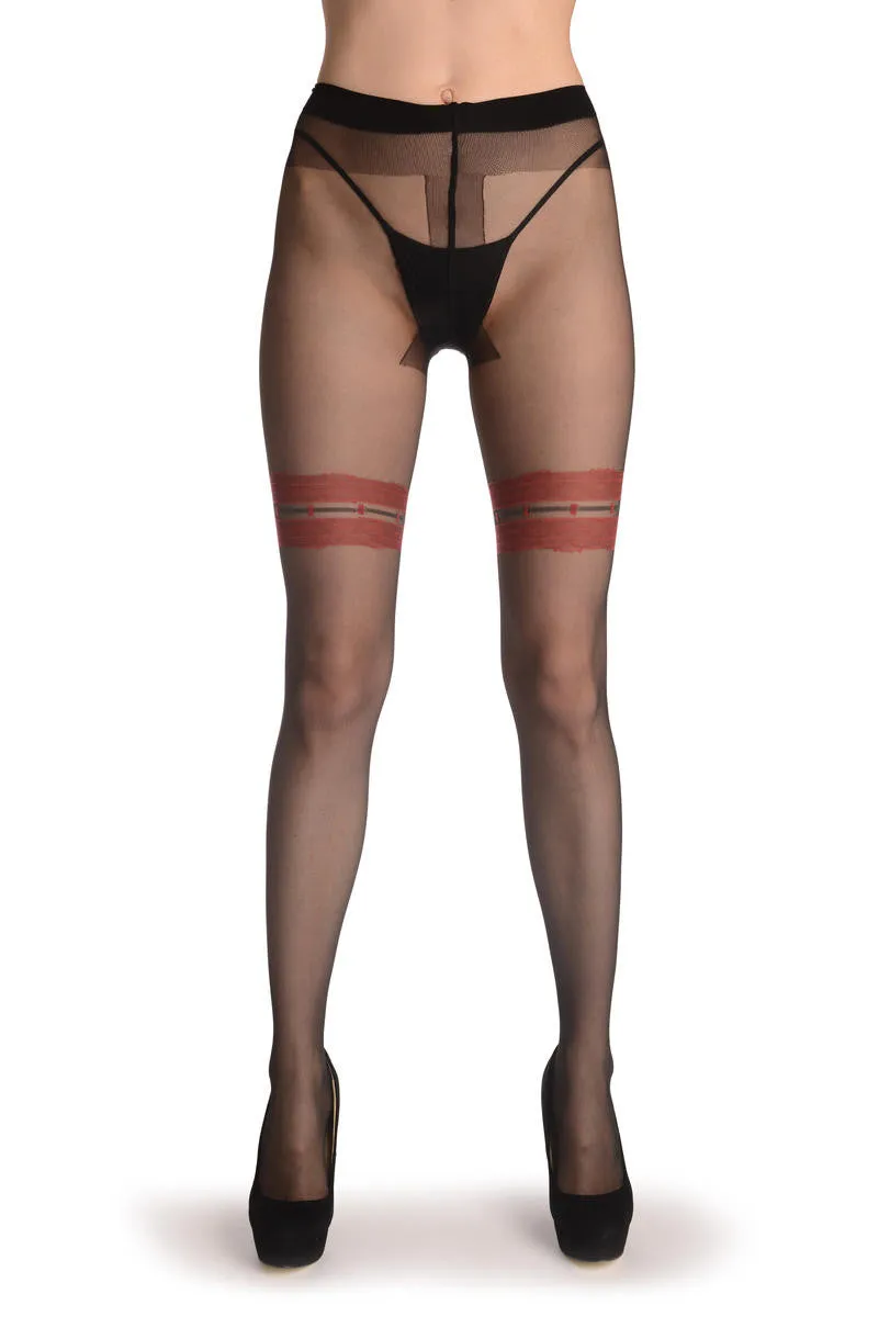 Black With Red Lace Garter 20 Den