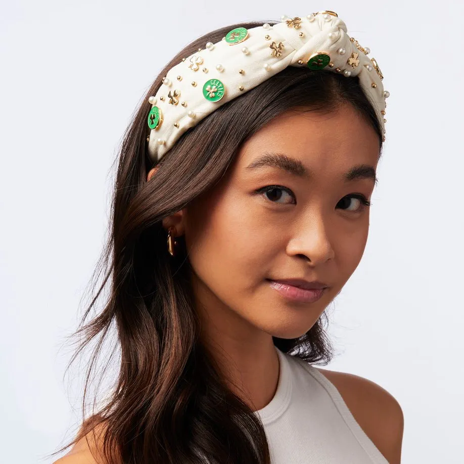 BOSTON CELTICS LELE SADOUGHI / NBA IVORY EMBELLISHED KNOTTED HEADBAND