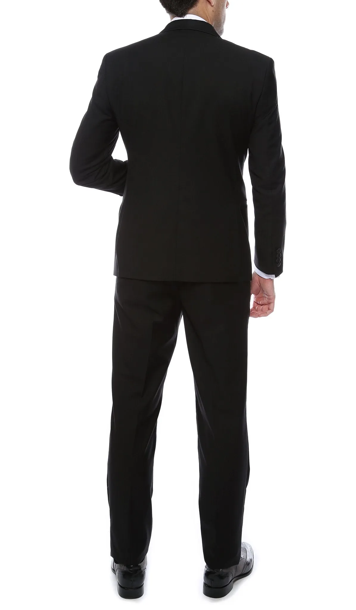 Bronson Black Slim Fit Notch Collar Lapel 2 Piece Tuxedo Suit Set - Tux Blazer Jacket and Pants