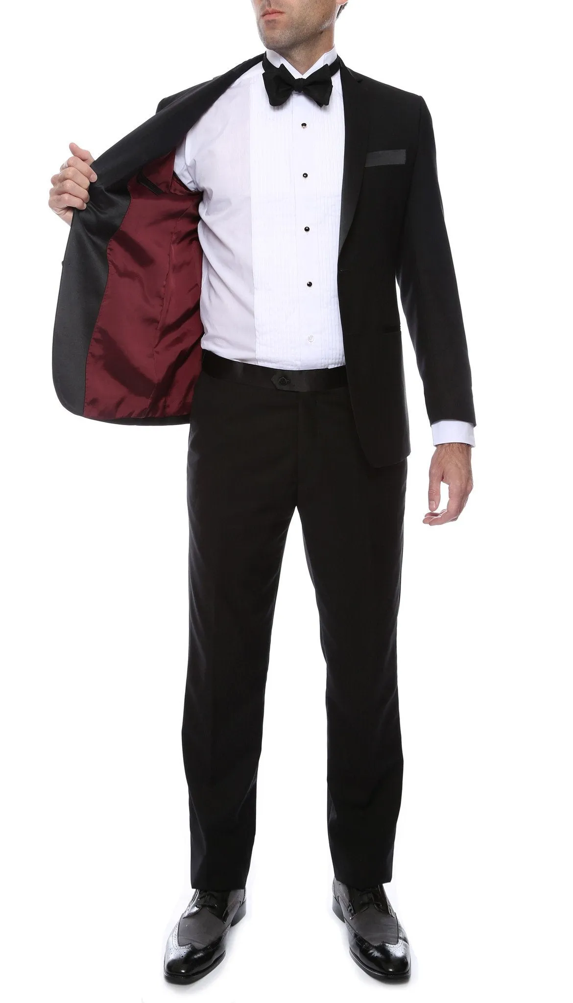 Bronson Black Slim Fit Notch Collar Lapel 2 Piece Tuxedo Suit Set - Tux Blazer Jacket and Pants