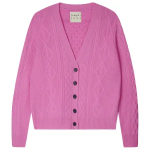 Cashmere Wool Aran Cardigan in Pink