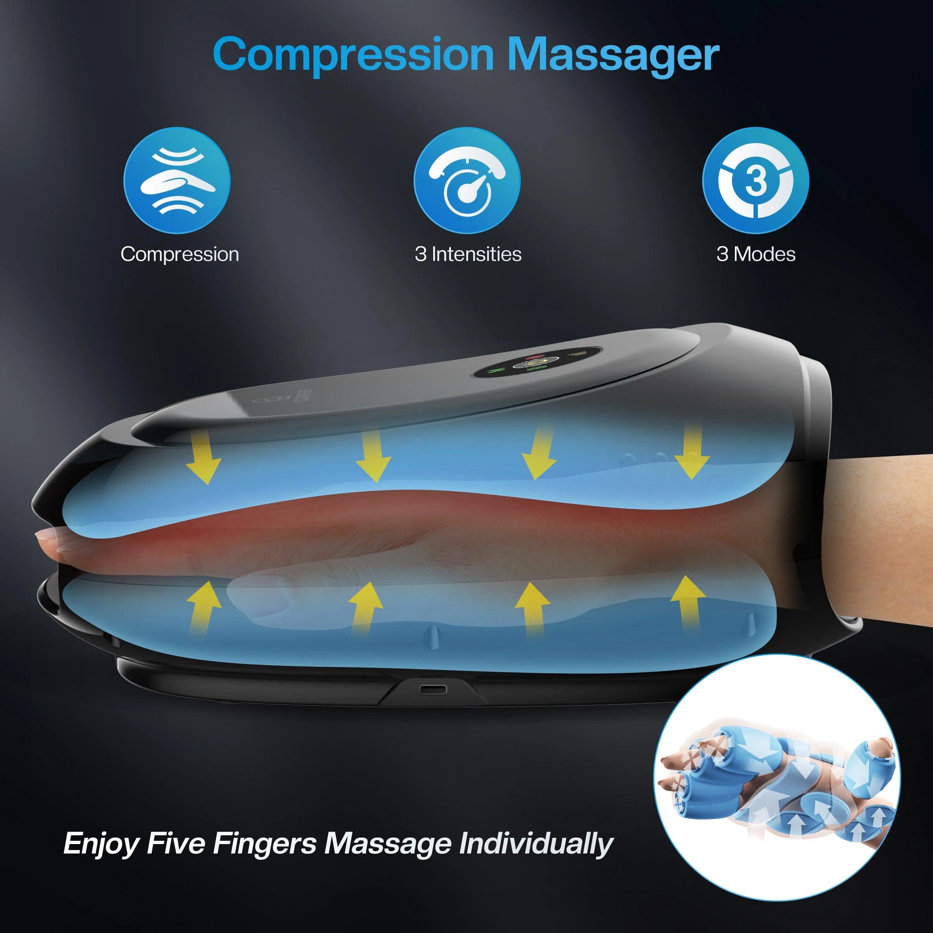 COMFIER Hand Massager Machine for Arthristis,Carpal Tunnel,Hand Massage with Heat and Compression,APP Control,Hand Wrist Finger Massager with Vibration - 4101B
