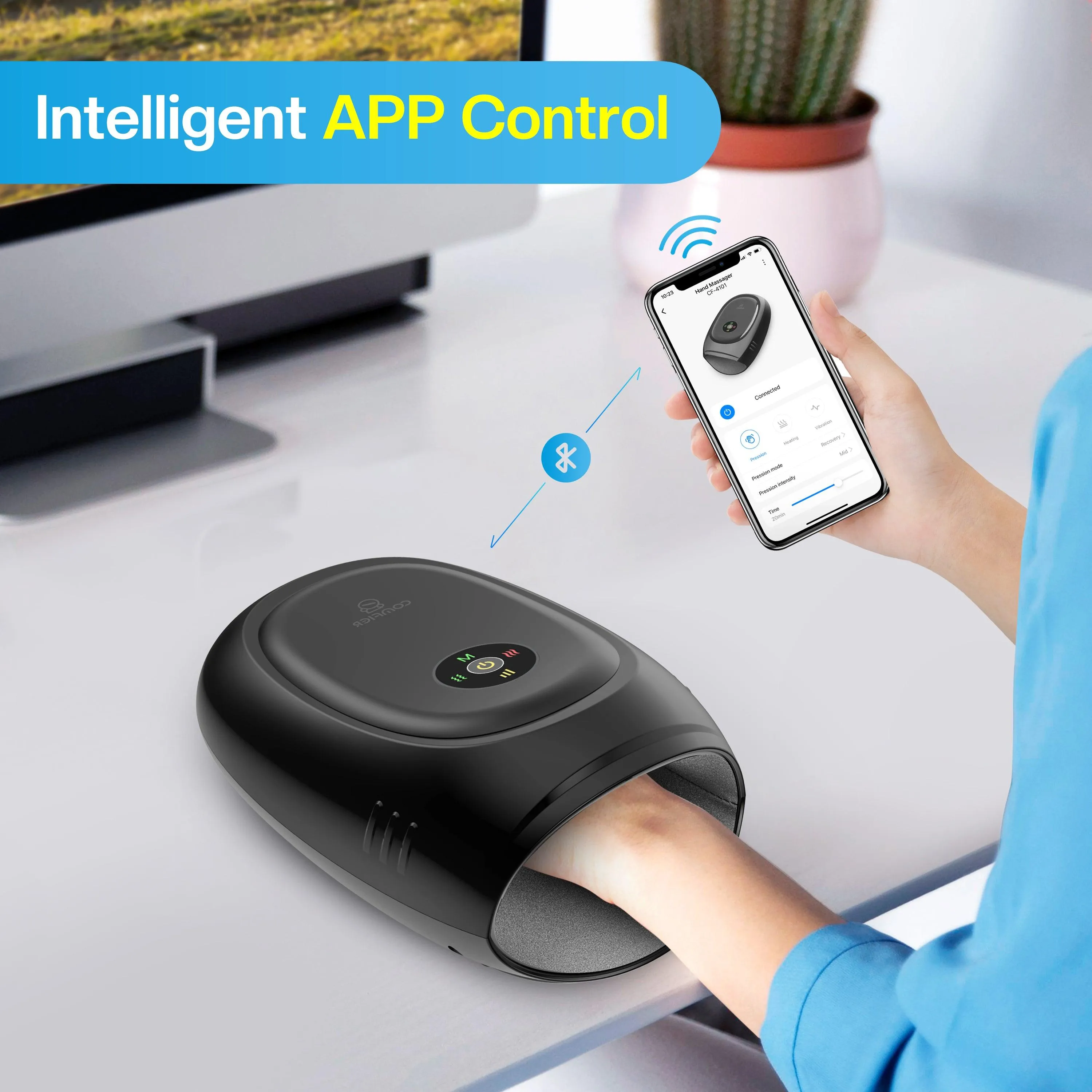 COMFIER Hand Massager Machine for Arthristis,Carpal Tunnel,Hand Massage with Heat and Compression,APP Control,Hand Wrist Finger Massager with Vibration - 4101B