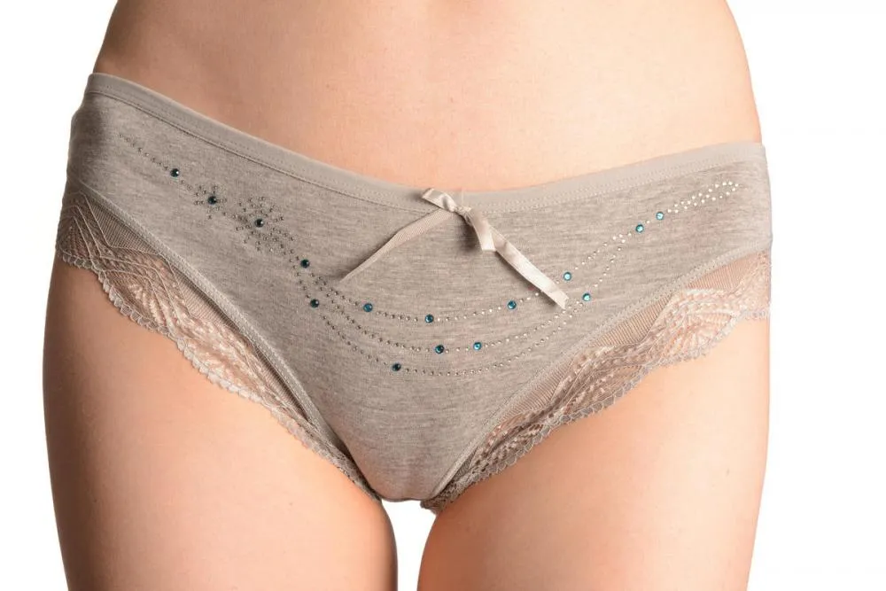 Cotton With Lace Trim, White & Blue Crystals Grey Brazilian