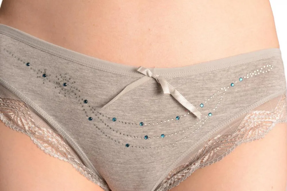 Cotton With Lace Trim, White & Blue Crystals Grey Brazilian