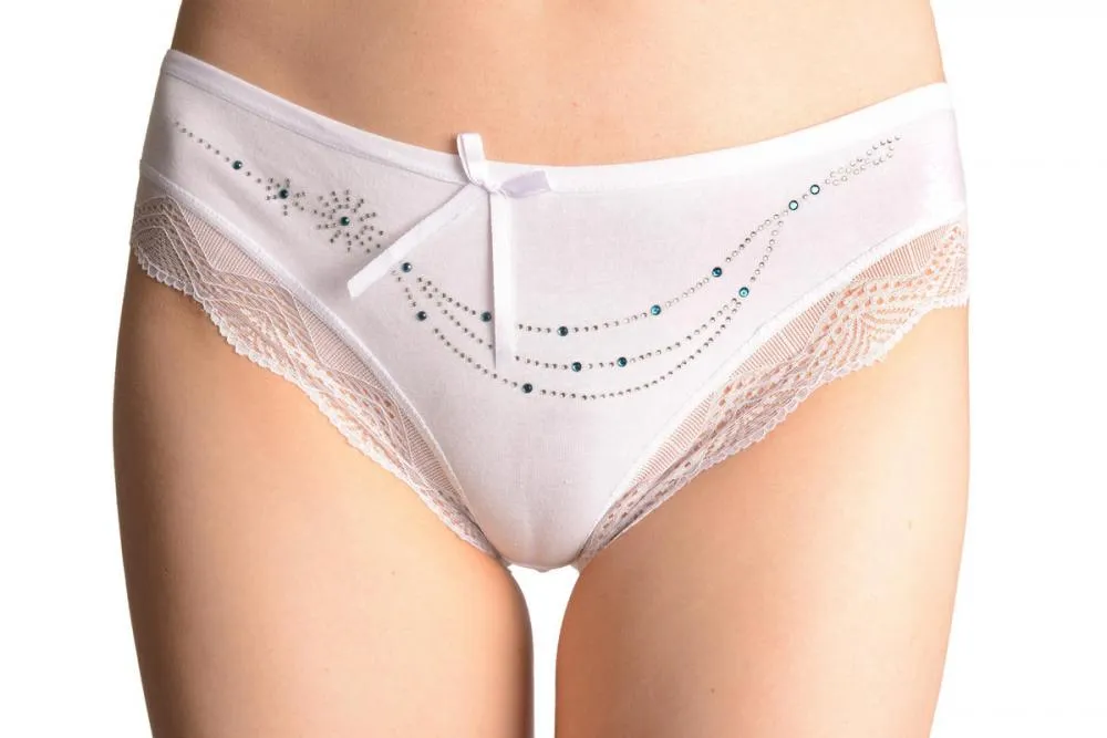 Cotton With Lace Trim, White & Blue Crystals White Brazilian