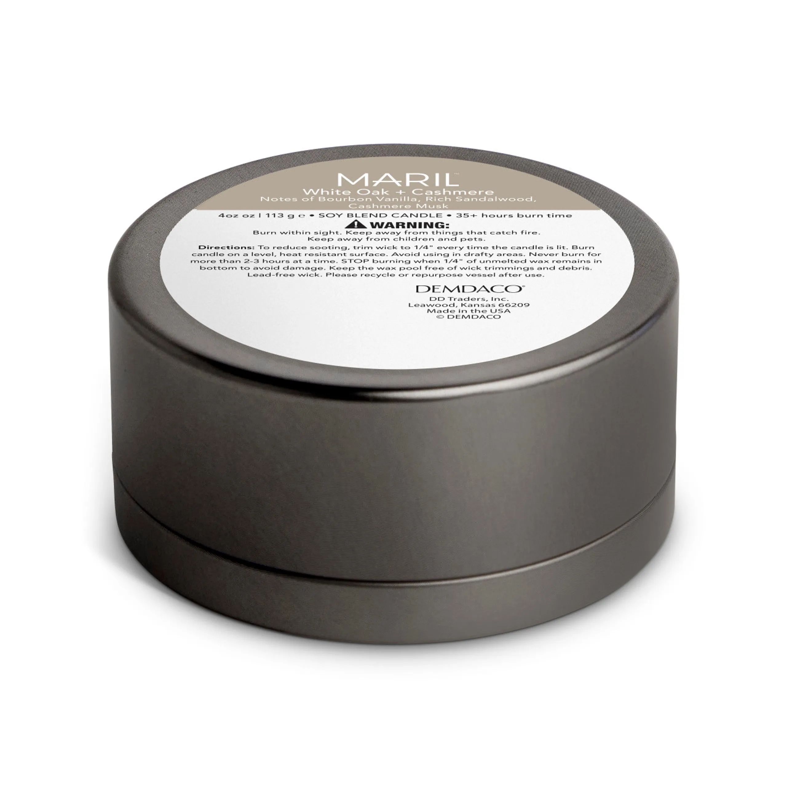 Demdaco MARIL White Oak   Cashmere 4 oz Travel Candle