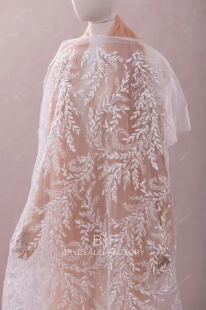 Designer Shimmery Leaf Motif Embroidery Lace Fabric