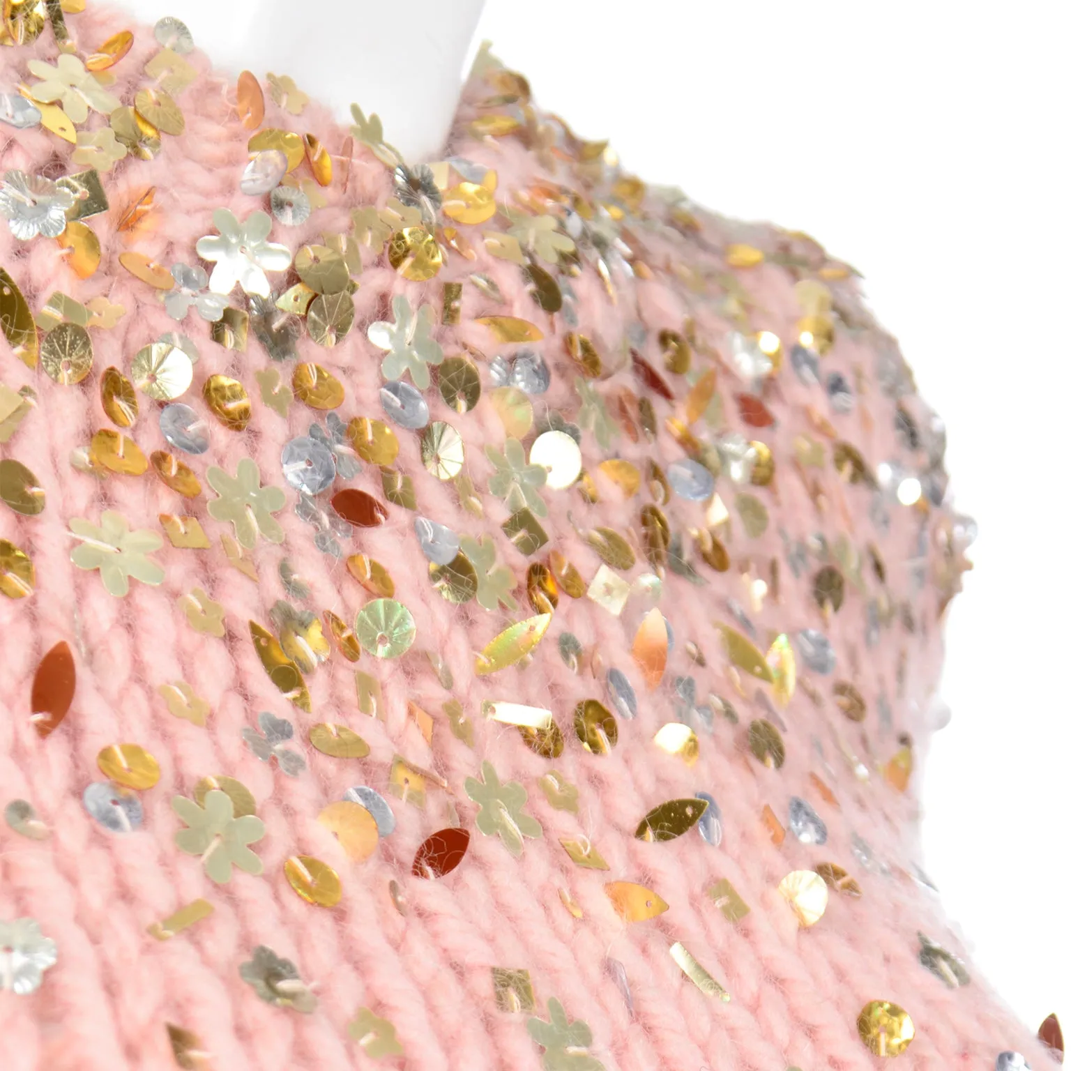 Dries Van Noten Pink Mohair Wool Cropped Sweater with Sequins