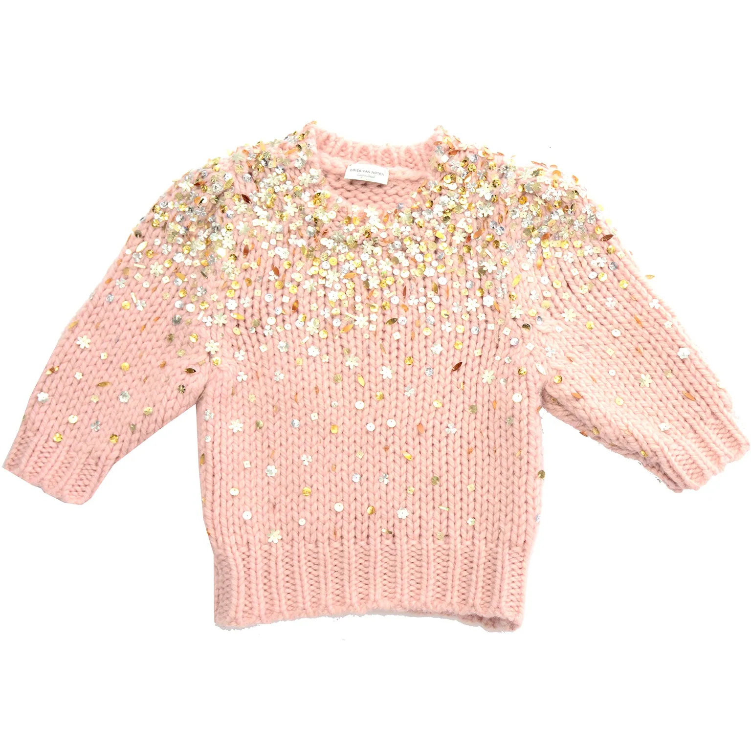 Dries Van Noten Pink Mohair Wool Cropped Sweater with Sequins