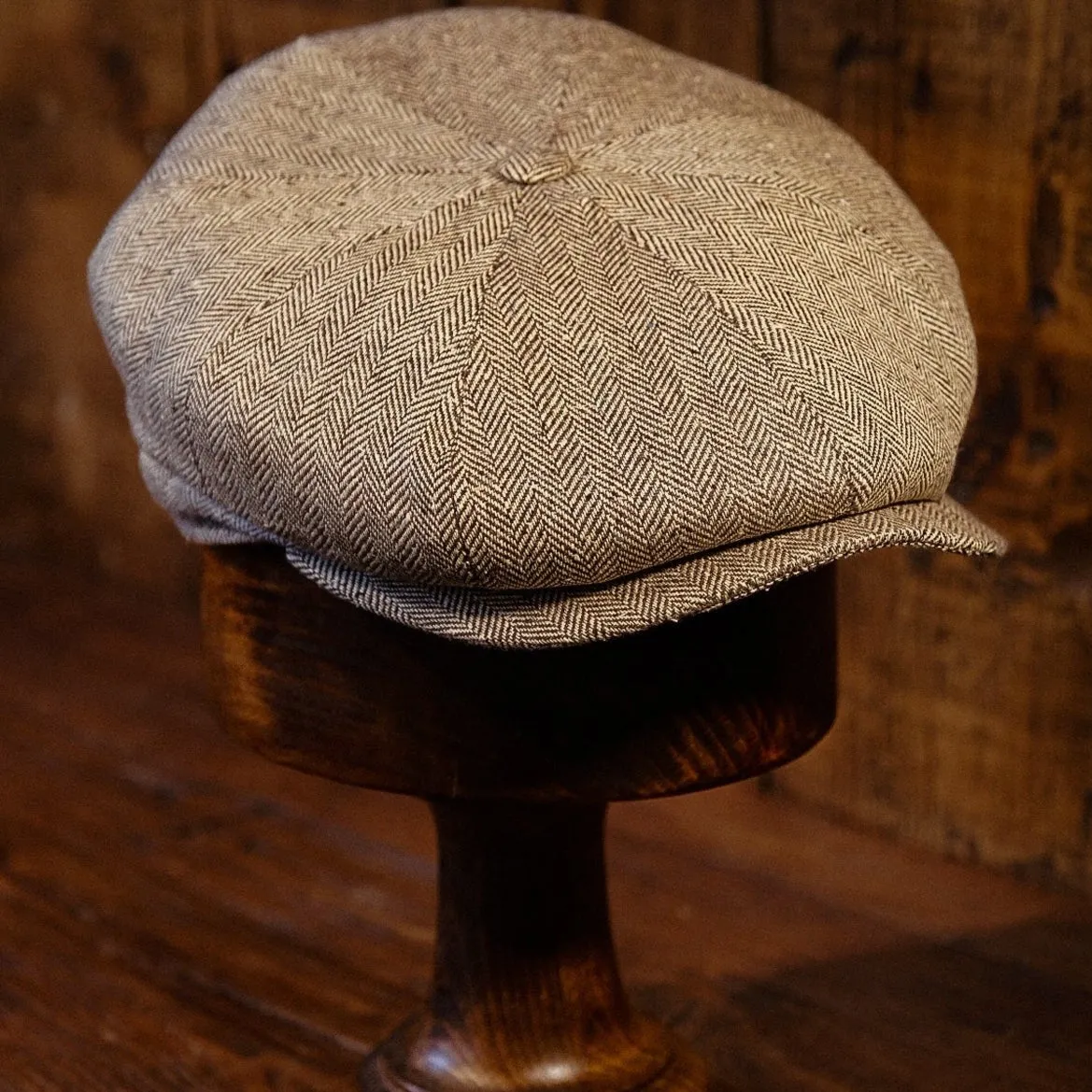 Eight Piece Sand Herringbone Silk Newsboy Cap