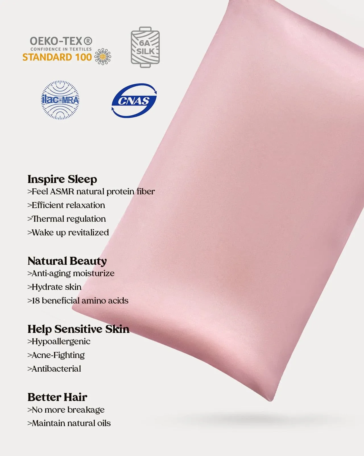 FEELITS 100% Royal Mulberry Silk.  Natural Beauty Sleep Pillowcase- 22-momme Padma Pink