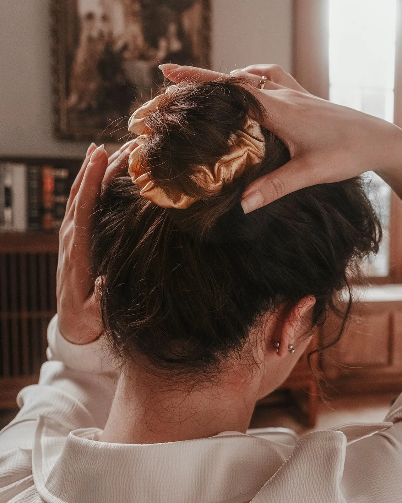 FEELITS 100% Royal Mulberry Silk. Natural Care Silk Hair Scrunchies- Champagne Gold