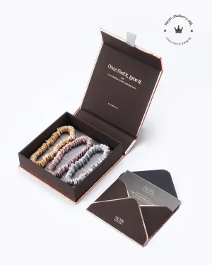 FEELITS 100% Royal Mulberry Silk. Natural Care Skinny Hair Scrunchies- Trio Set