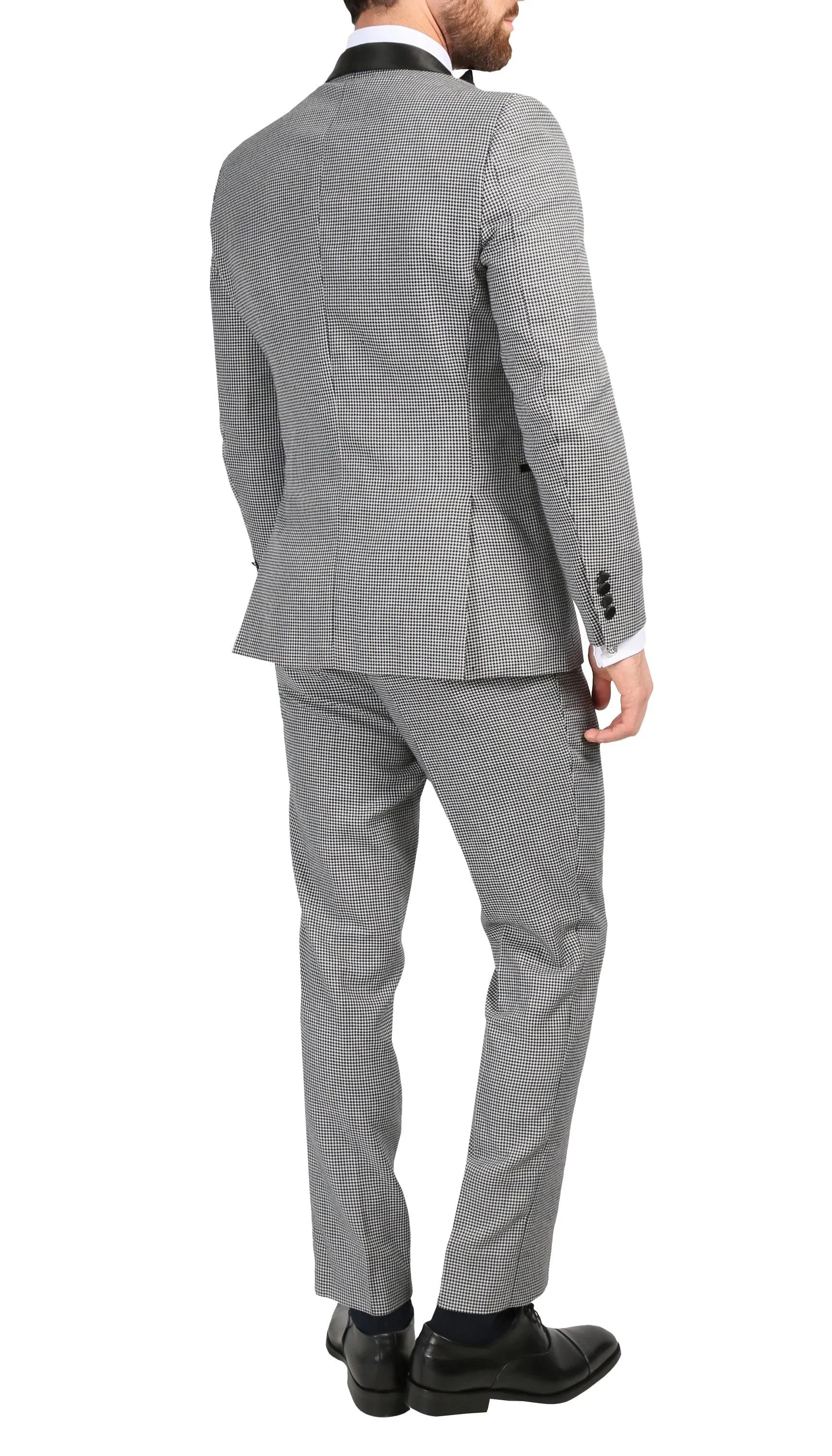 Ferrecci Men's Hilton Skinny Slim Fit Houndstooth Shawl Lapel 2pc Tuxedo
