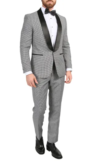 Ferrecci Men's Hilton Skinny Slim Fit Houndstooth Shawl Lapel 2pc Tuxedo