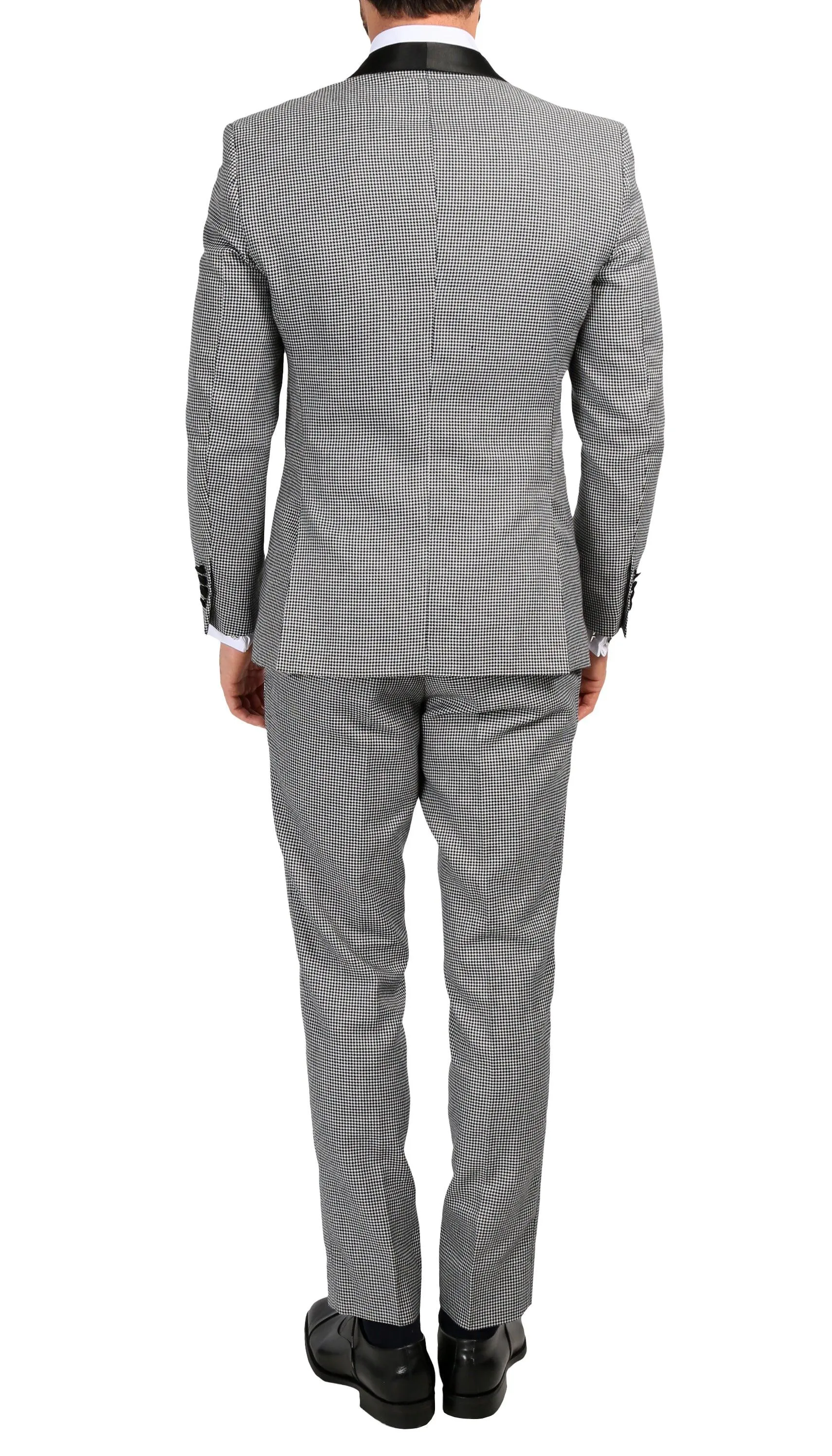 Ferrecci Men's Hilton Skinny Slim Fit Houndstooth Shawl Lapel 2pc Tuxedo