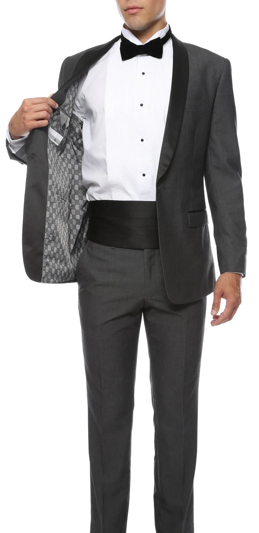 Ferrecci Men's Reno Grey Slim Fit Shawl Lapel 2 Piece Tuxedo Suit Set