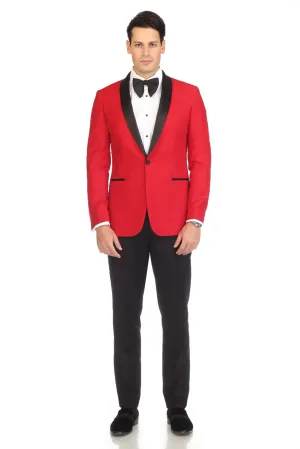 Ferrecci Men's Reno Red/Black Slim Fit Shawl Lapel 2 Piece Tuxedo Suit Set