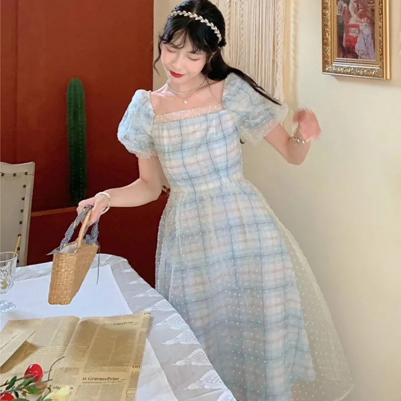 Girlary Elegant Fairy Long Dress Women Sweet Mesh Designer Print Vintage Dress Summer Korean Chiffon Evening Party Dresses Wedding