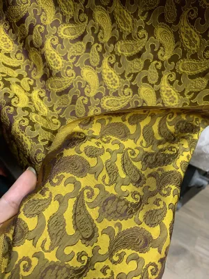 Gold Brown Paisley Silk - PURE MULBERRY SILK fabric by the yard - Luxury Silk - Natural silk - Handmade in VietNam- Silk with Design