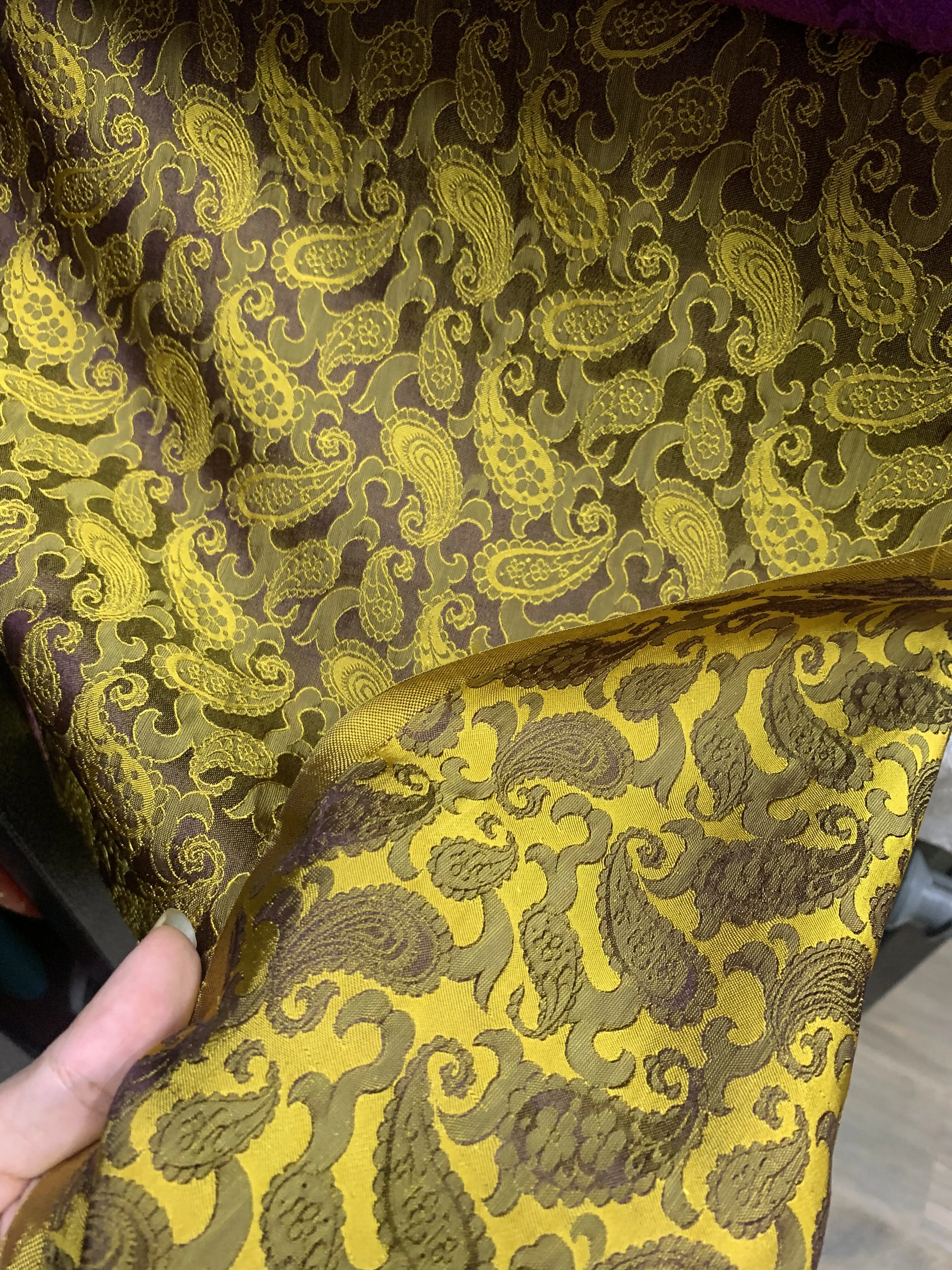 Gold Brown Paisley Silk - PURE MULBERRY SILK fabric by the yard - Luxury Silk - Natural silk - Handmade in VietNam- Silk with Design