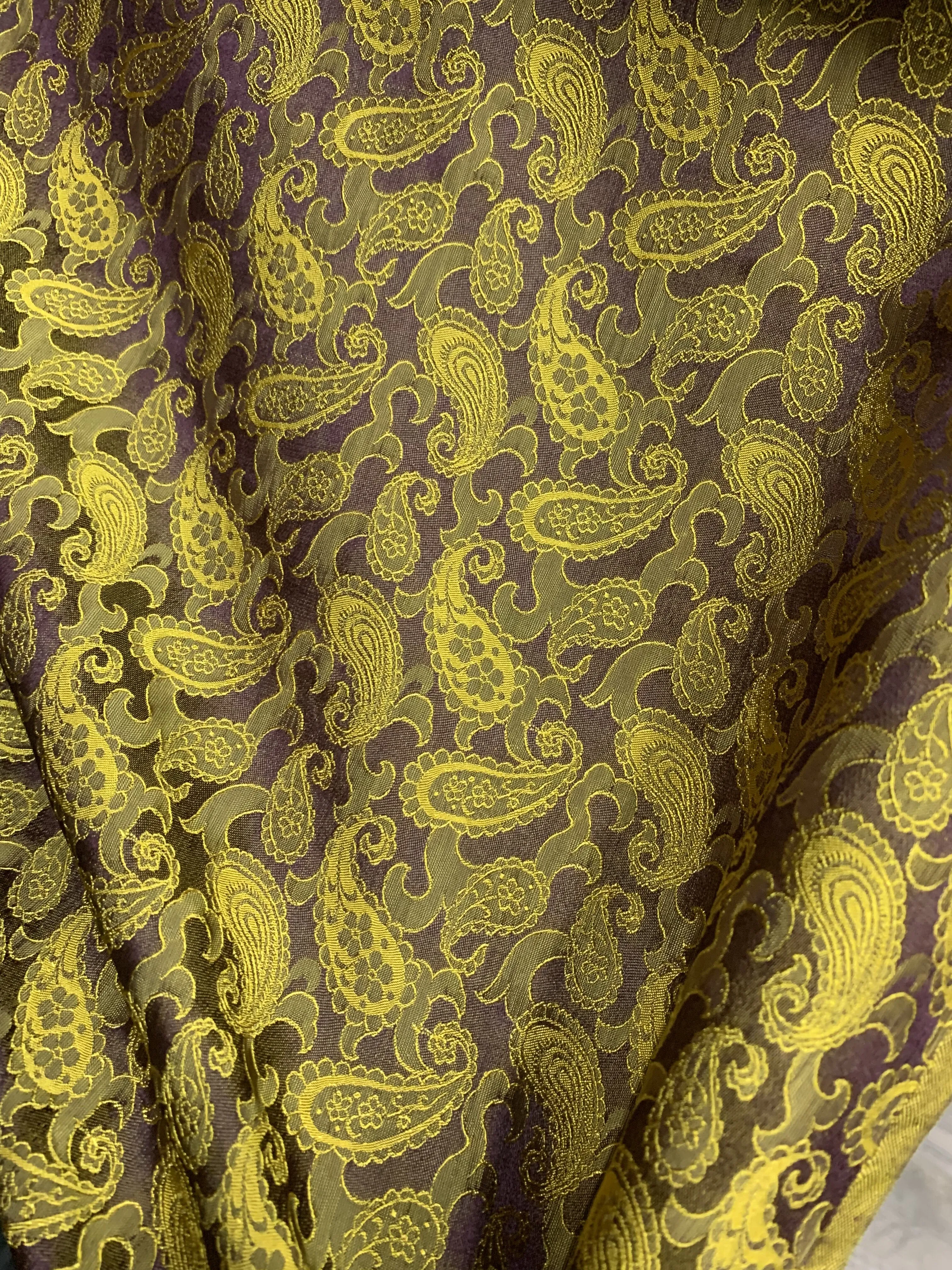 Gold Brown Paisley Silk - PURE MULBERRY SILK fabric by the yard - Luxury Silk - Natural silk - Handmade in VietNam- Silk with Design