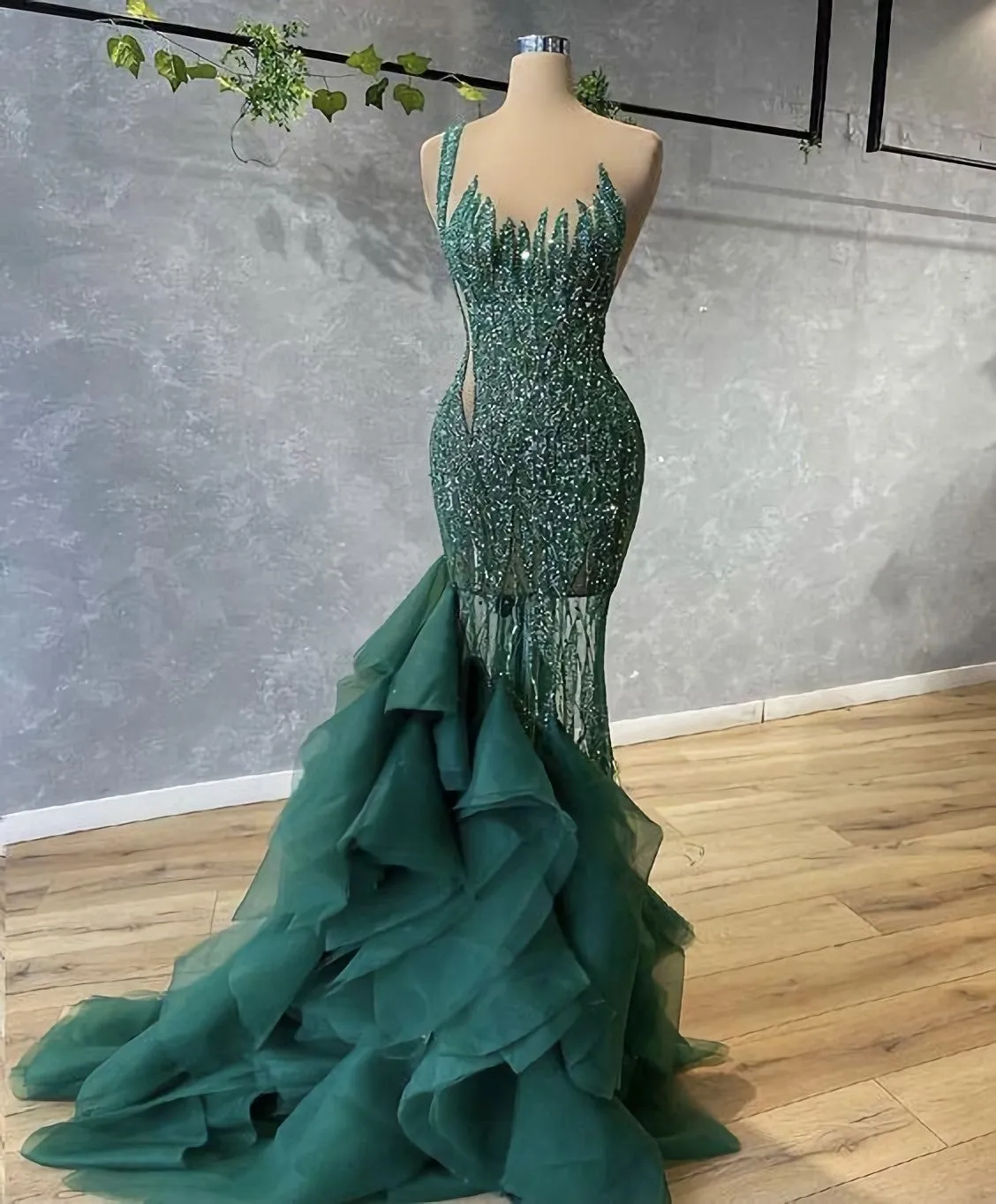 Green Long Prom Dress Sexy Evening Gown