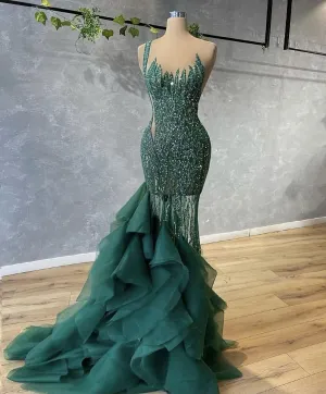 Green Long Prom Dress Sexy Evening Gown