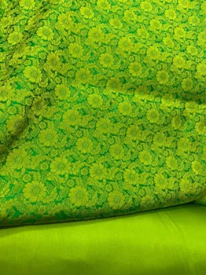 Green silk with Daisy chrysanthemums - PURE MULBERRY SILK fabric by the yard -  Floral Silk -Luxury Silk - Natural silk - Handmade in VietNam