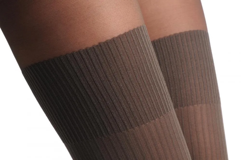 Grey With Opaque Striped Over The Knee Sock & Darker Top 60 Den