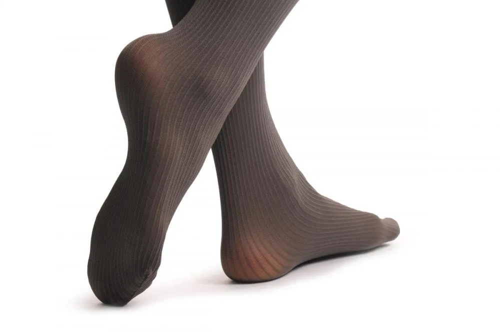Grey With Opaque Striped Over The Knee Sock & Darker Top 60 Den