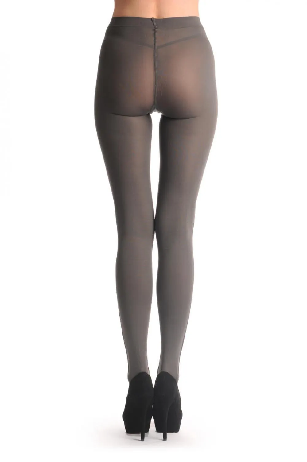 Grey With Woven Front Striped Panel Over The Knee 80 Den