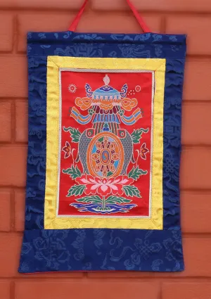Lotus & Auspicious Symbol Silk Brocade Tibetan Wall Hanging Banner