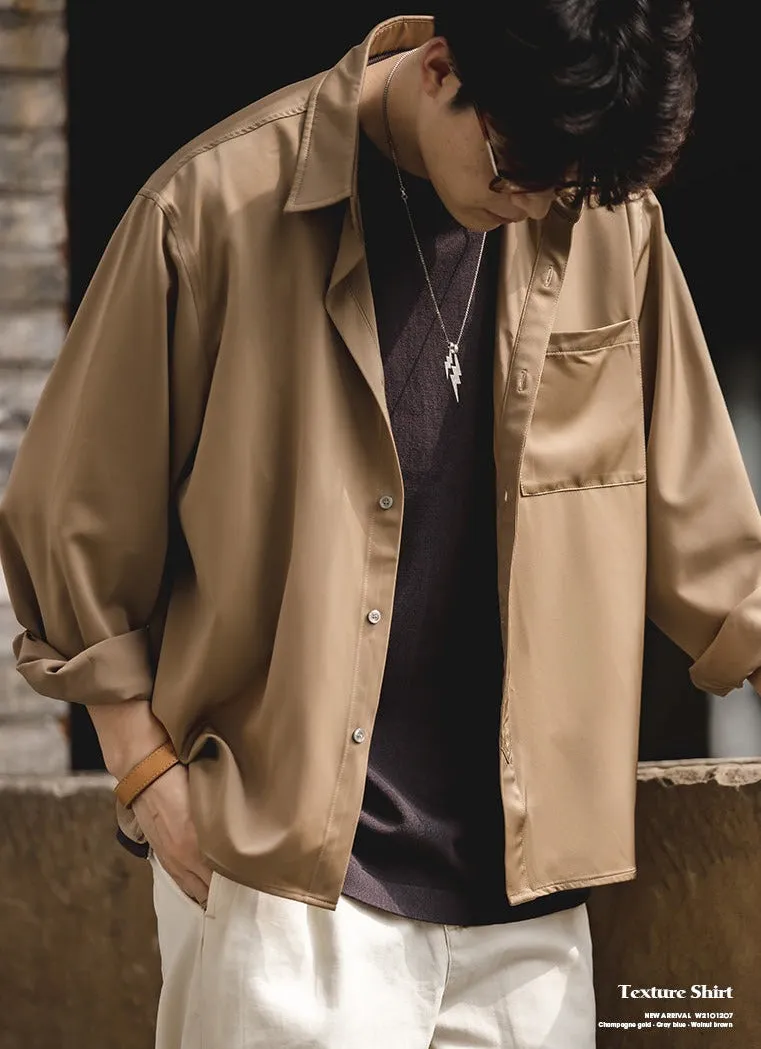 Mens Loose Embroidered Satin French Cuff Shirt with Non-Iron Collar Lining