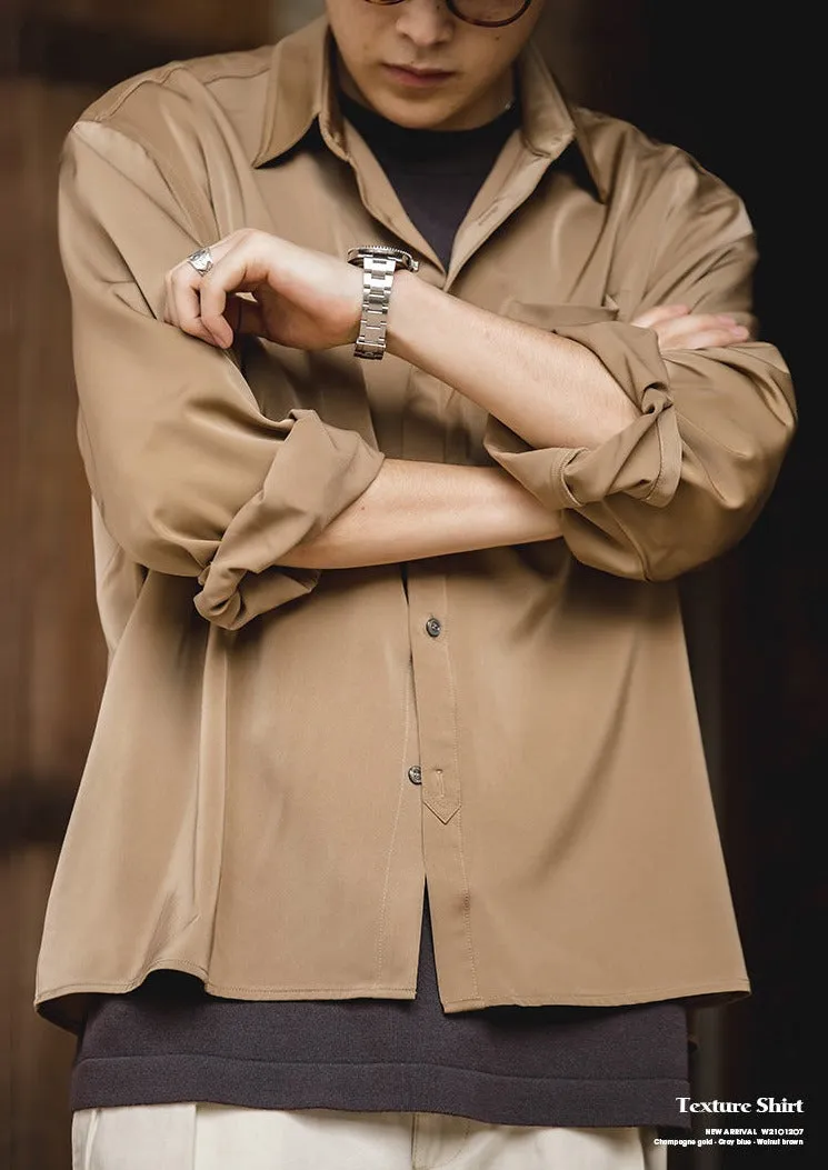 Mens Loose Embroidered Satin French Cuff Shirt with Non-Iron Collar Lining