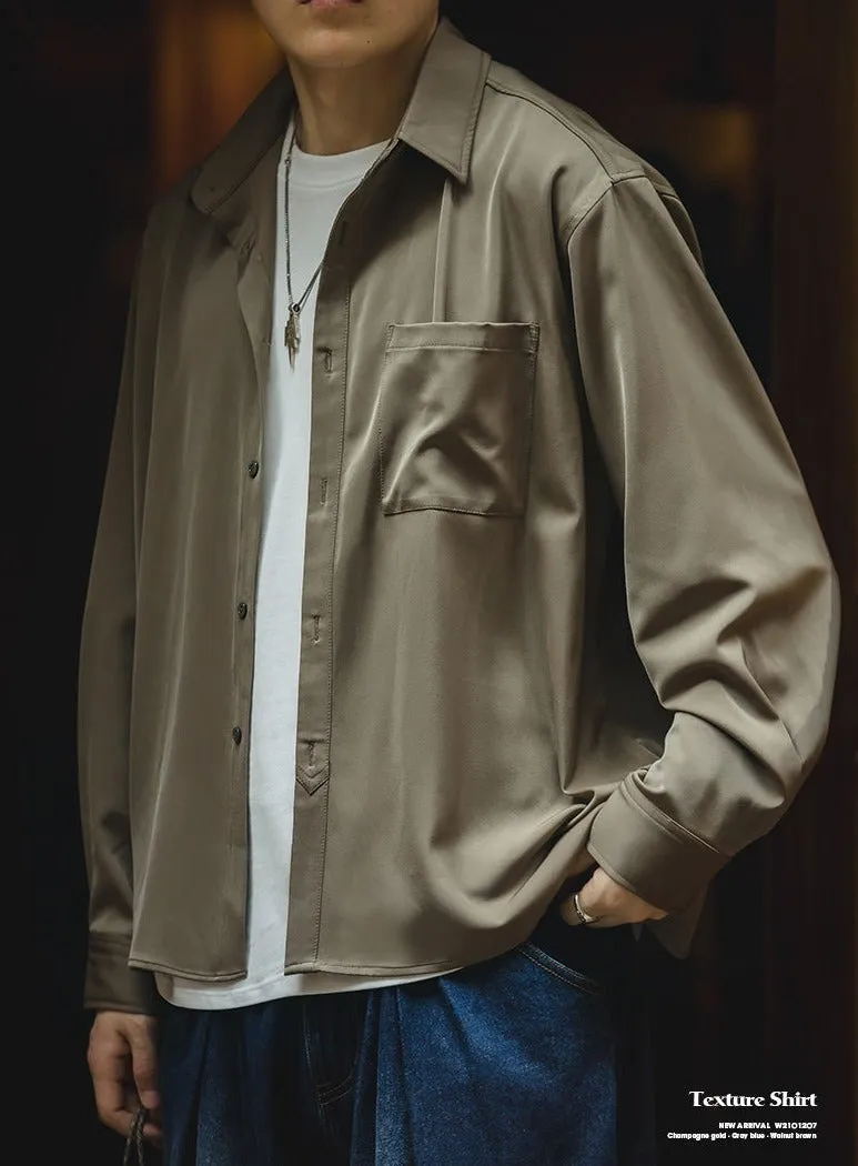 Mens Loose Embroidered Satin French Cuff Shirt with Non-Iron Collar Lining