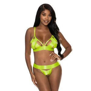 Magic Silk Strap Tease Bra & Crotchless Panty Set Yellow L/XL
