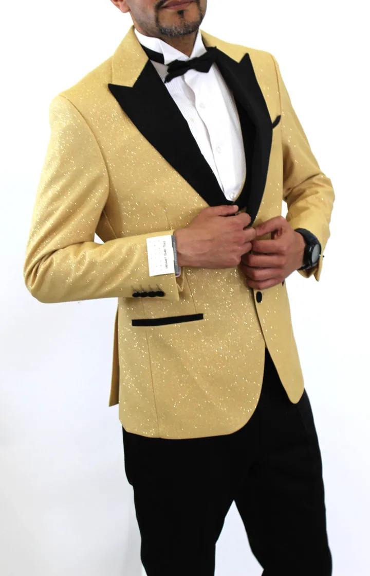 Mehmet Glitter 1 Button Slim Fit Tuxedo Suit, T14-GOLD