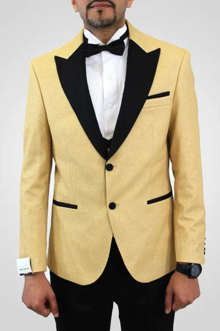 Mehmet Glitter 1 Button Slim Fit Tuxedo Suit, T14-GOLD