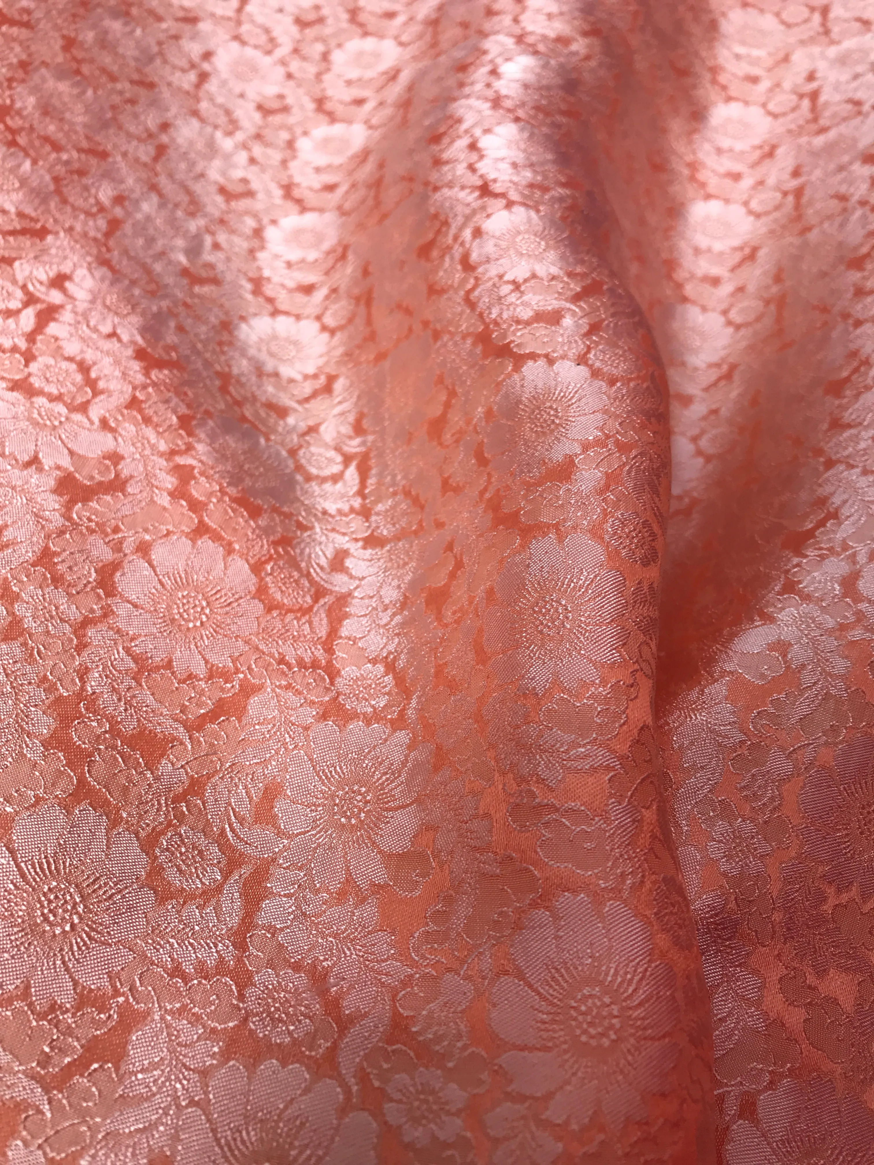 Melon Orange silk with Daisy chrysanthemums - PURE MULBERRY SILK fabric by the yard -  Floral Silk -Luxury Silk - Natural silk - Handmade in VietNam
