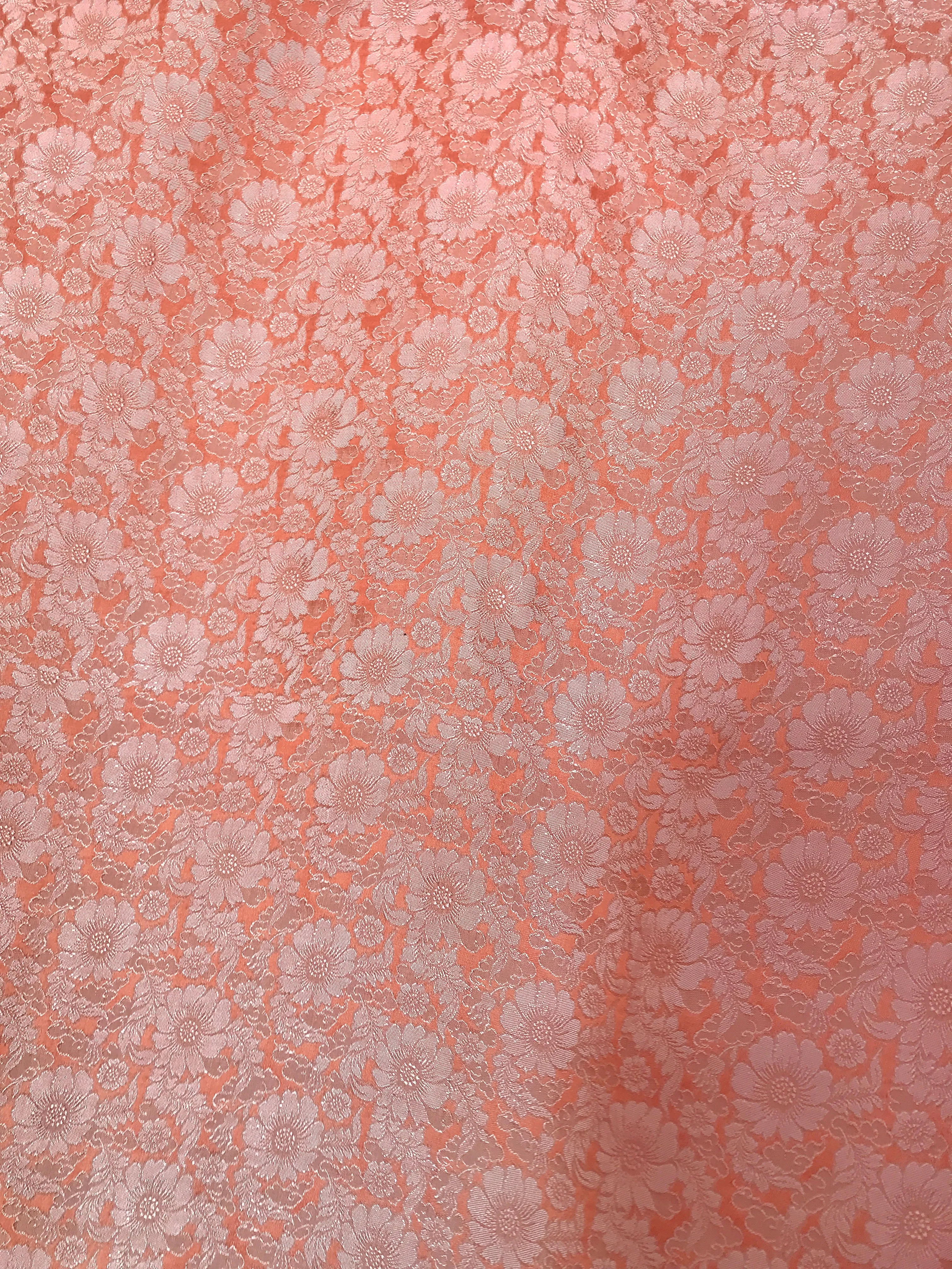 Melon Orange silk with Daisy chrysanthemums - PURE MULBERRY SILK fabric by the yard -  Floral Silk -Luxury Silk - Natural silk - Handmade in VietNam